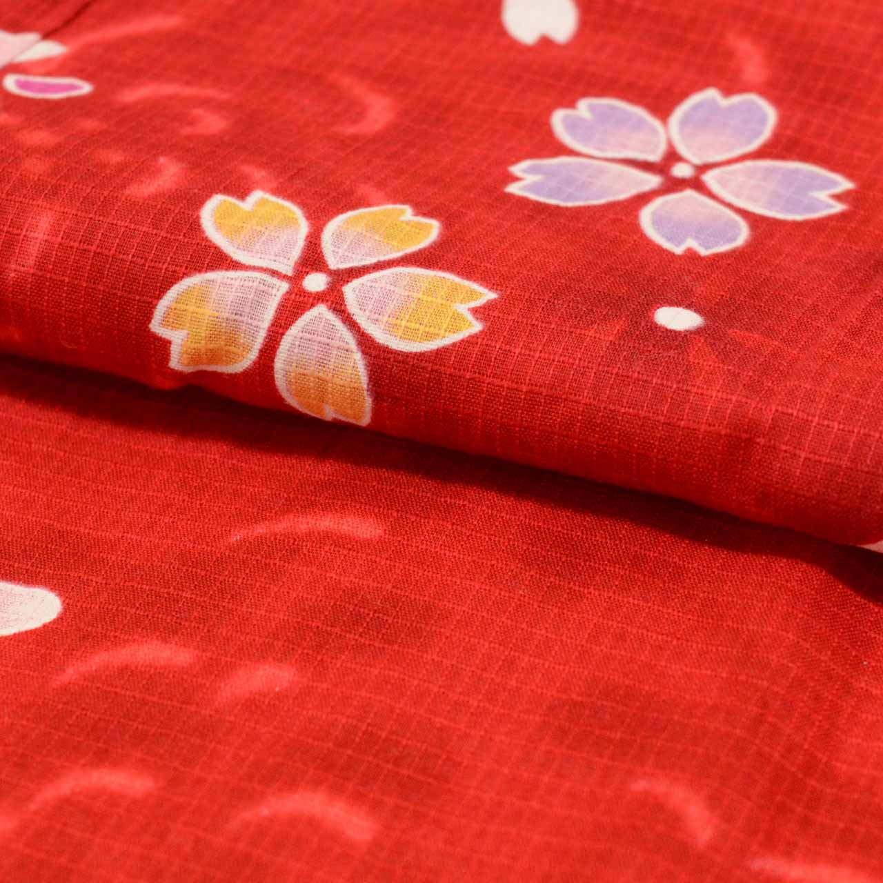 Vintage Japanese Yukata | Girl's Yukata | Red Cotton Koubai | Rabbit Sakura Pattern | Kids Size 130 | Sustainable | uu0951b