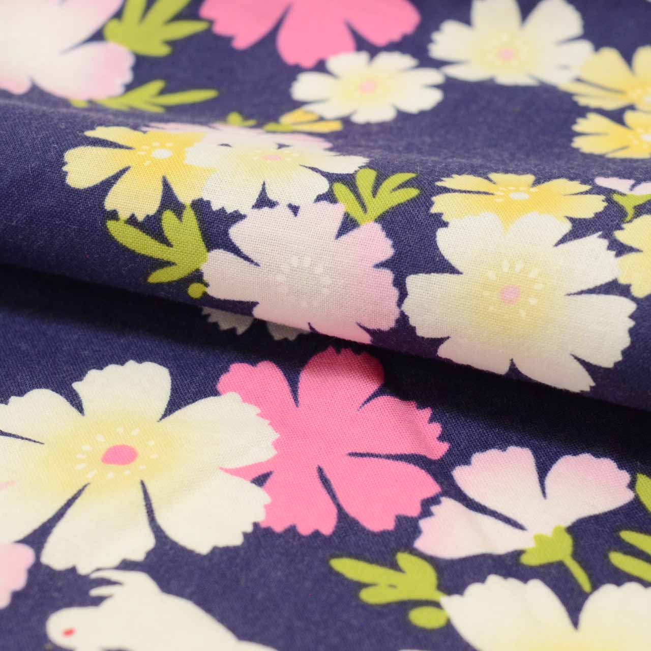 Vintage Japanese Yukata | Girl's Yukata | Navy Cotton | Rabbit Floral Pattern | Kids Size 110 | Sustainable | uu0952b