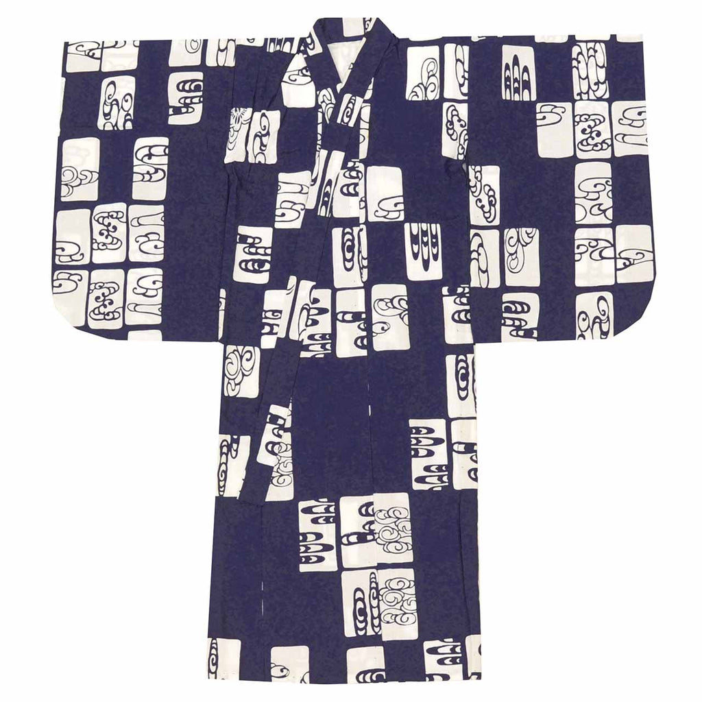 Vintage Japanese Yukata | Boy's Yukata | Navy Cotton | Kanze-mizu Water Pattern | Hitotsumi | Koma-ji Chuzome | Sustainable | uu0953b