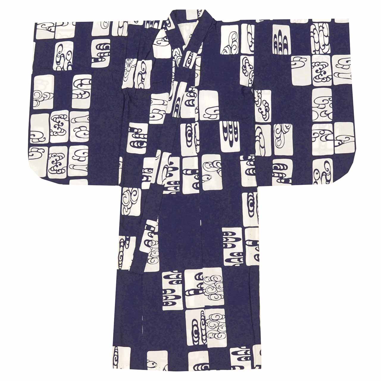 Vintage Japanese Yukata | Boy's Yukata | Navy Cotton | Kanze-mizu Water Pattern | Hitotsumi | Koma-ji Chuzome | Sustainable | uu0953b