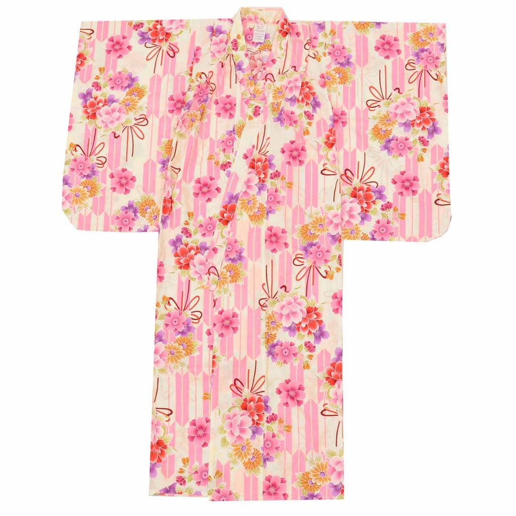 Vintage Japanese Yukata | Girl's Yukata | White Cotton Koubai | Floral Pattern | Excellent | Kids Size 130 | Sustainable | uu0954b