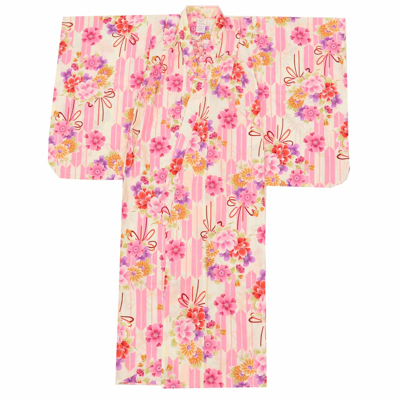 Vintage Japanese Yukata | Girl's Yukata | White Cotton Koubai | Floral Pattern | Excellent | Kids Size 130 | Sustainable | uu0954b