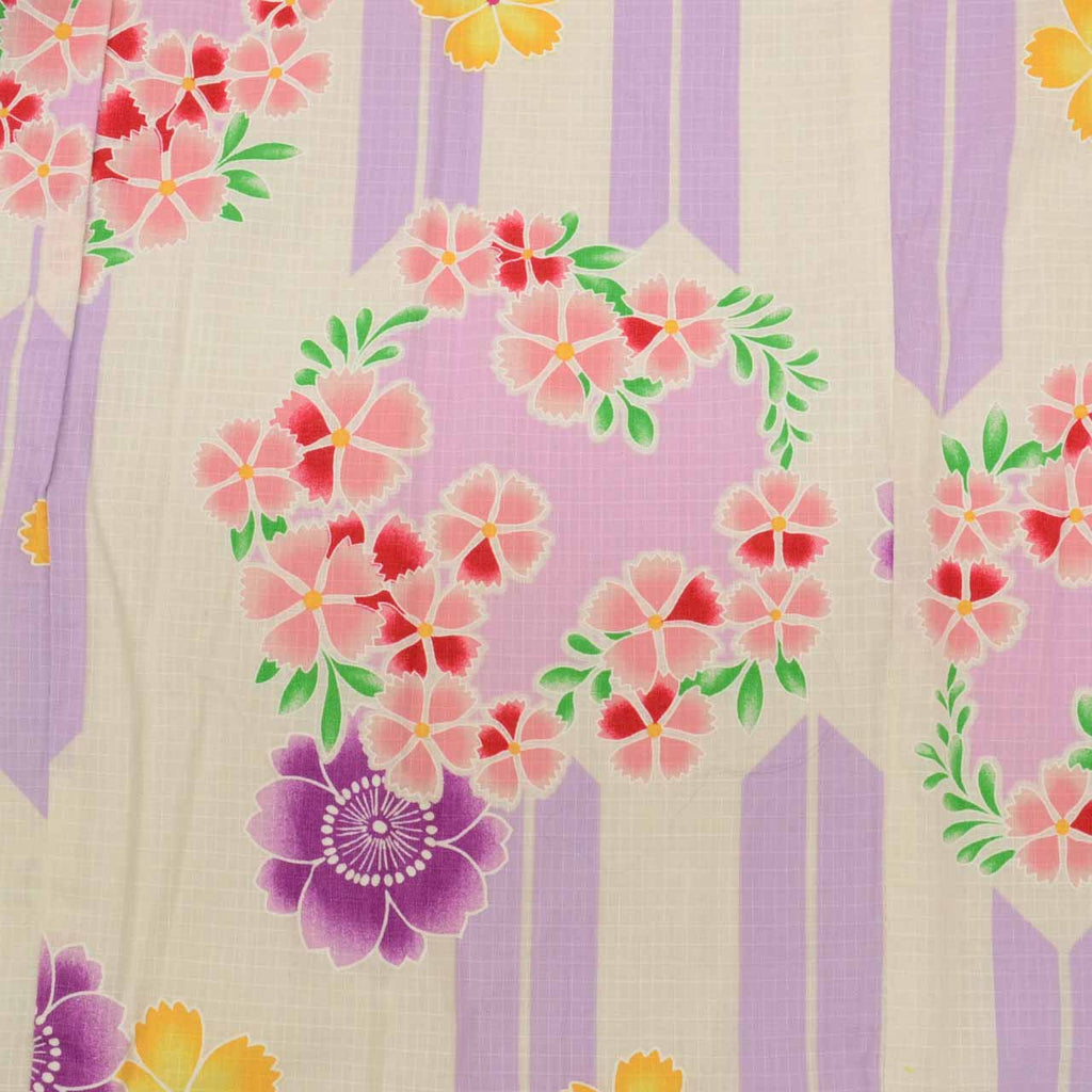 [Used] Recycled Yukata for Girls, Pre-tied Obi, Cotton, Kids Size 140, White with Floral Pattern, Cotton Plum Blossom Pattern, uu0955b 