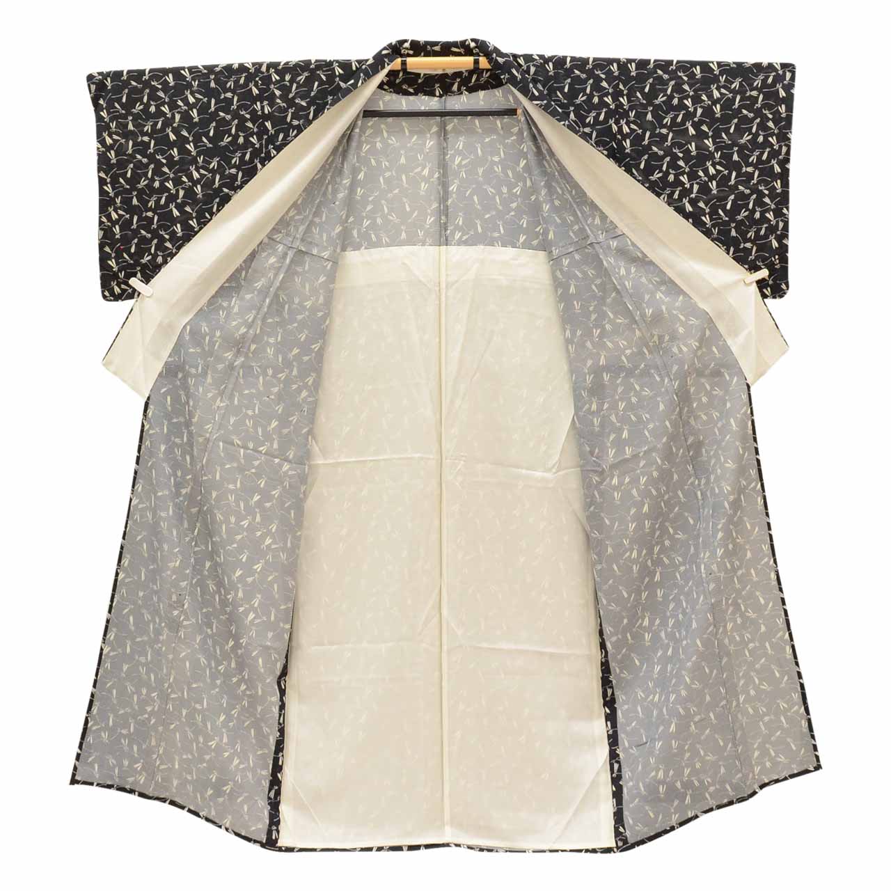 Vintage Japanese Kimono | Summer Komon | Black Silk Ro | Dragonfly Pattern | Petite Size S | Sustainable | uu0958b
