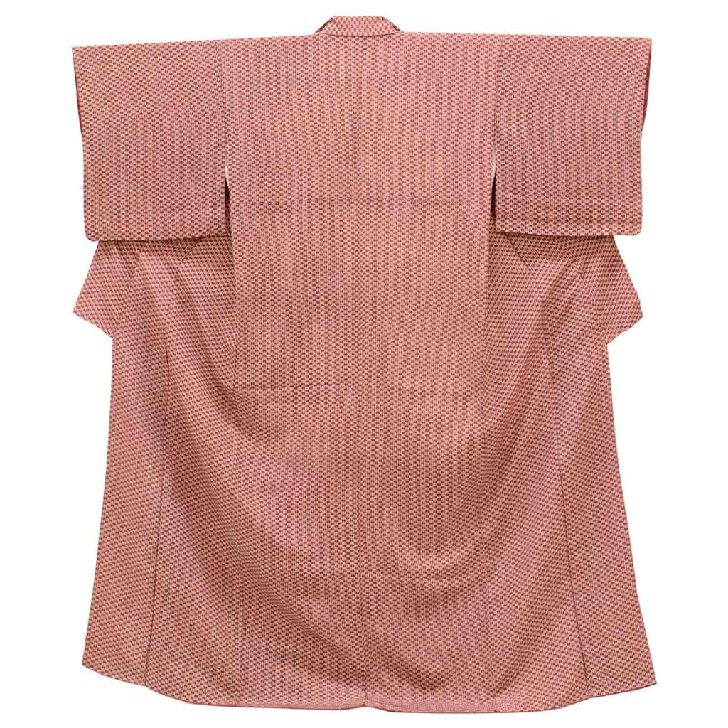 [Used] Recycled Kimono, Komon style, Lined, Pure Silk, Ready-made, Sleeve length 65.0cm (25.6in), Body length 160.0cm (63.0in), Size M, Brown, Diamond pattern, Crepe fabric, uu0961b 
