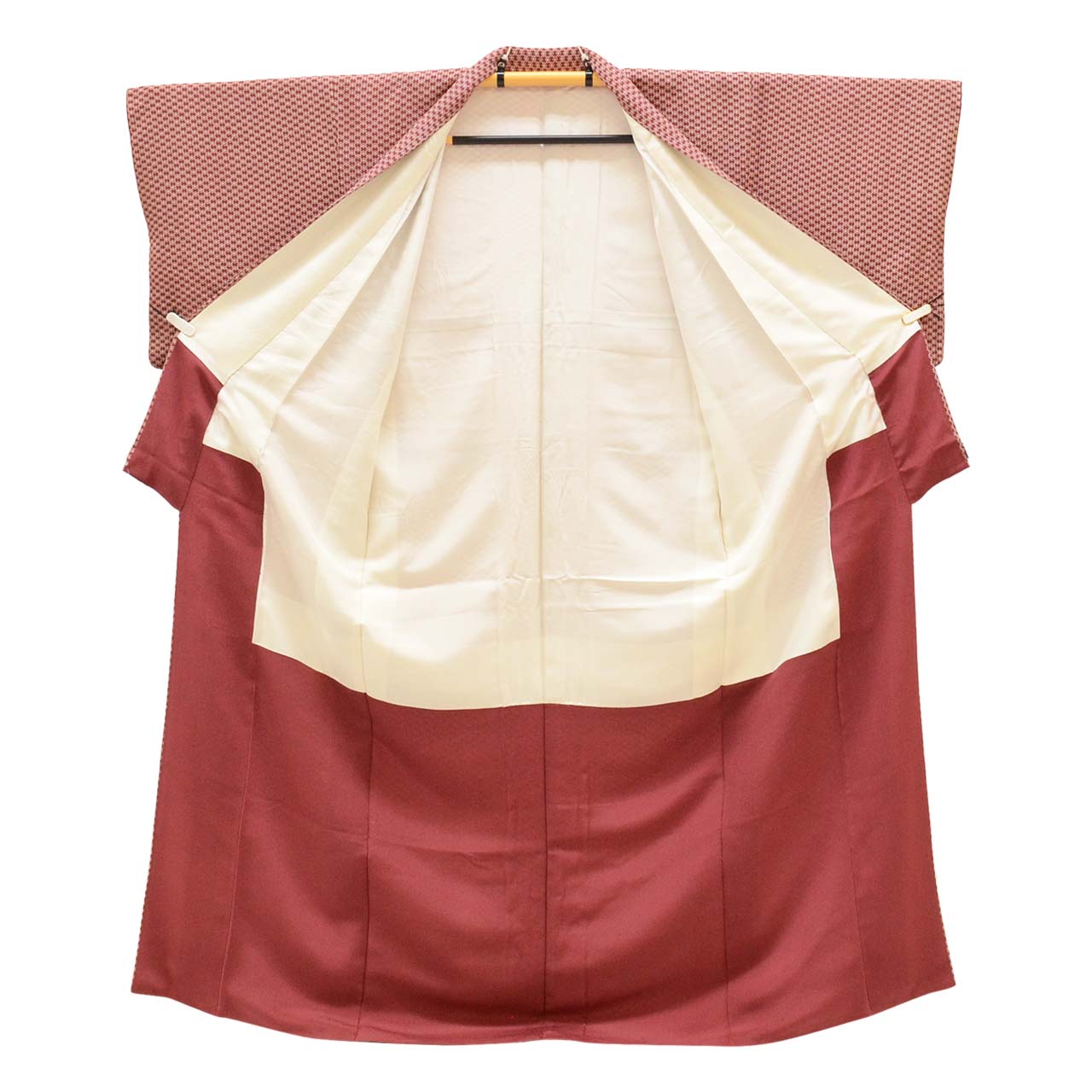 [Used] Recycled Kimono, Komon style, Lined, Pure Silk, Ready-made, Sleeve length 65.0cm (25.6in), Body length 160.0cm (63.0in), Size M, Brown, Diamond pattern, Crepe fabric, uu0961b 