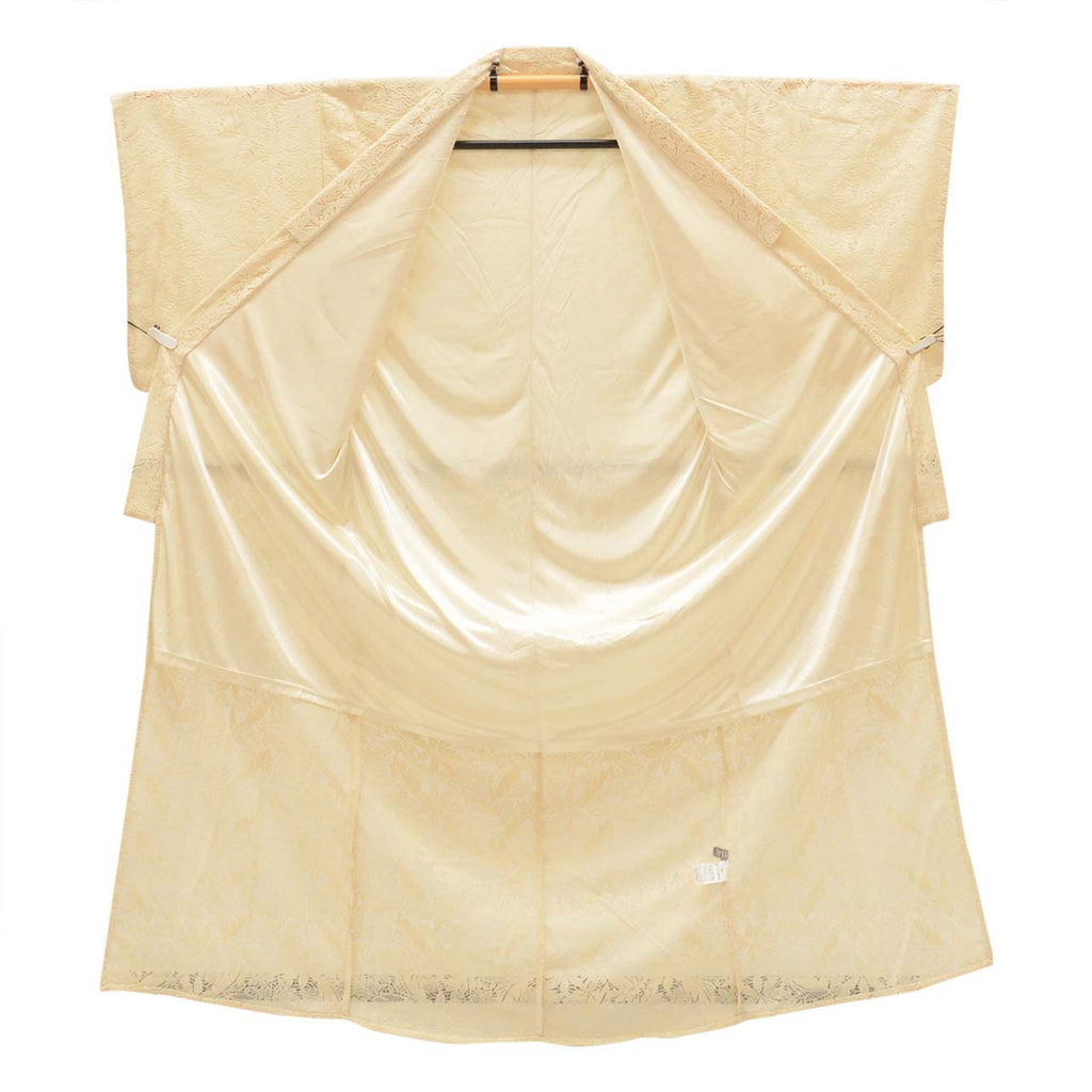 [Used] Recycled Komon (small patterned kimono), unlined, synthetic fiber, length 158.0cm (62.2in), size M, sleeve length 70.5cm (27.8in), ready-made, excellent condition, white with floral pattern, lace kimono, washable uu0967b 