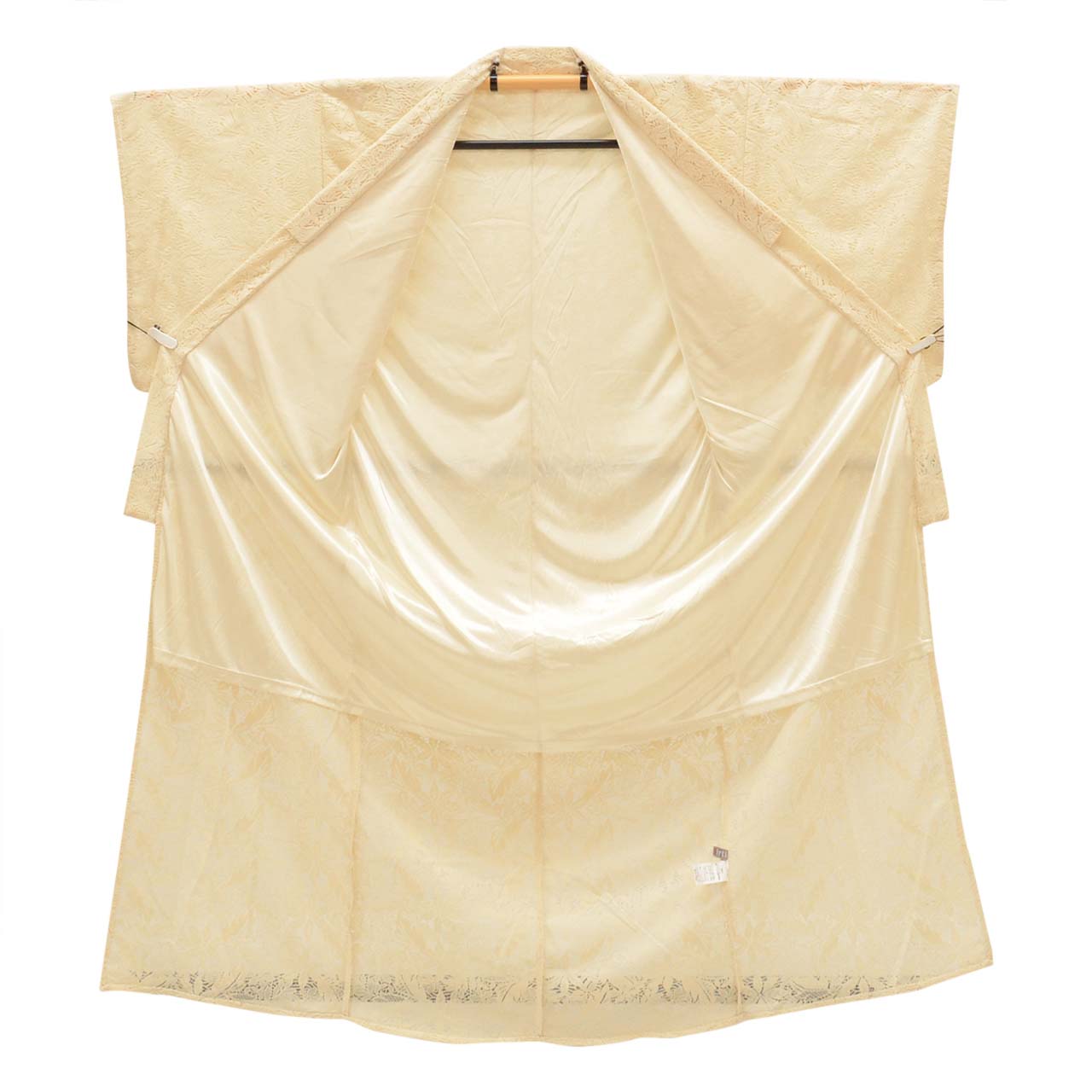 [Used] Recycled Komon (small patterned kimono), unlined, synthetic fiber, length 158.0cm (62.2in), size M, sleeve length 70.5cm (27.8in), ready-made, excellent condition, white with floral pattern, lace kimono, washable uu0967b 