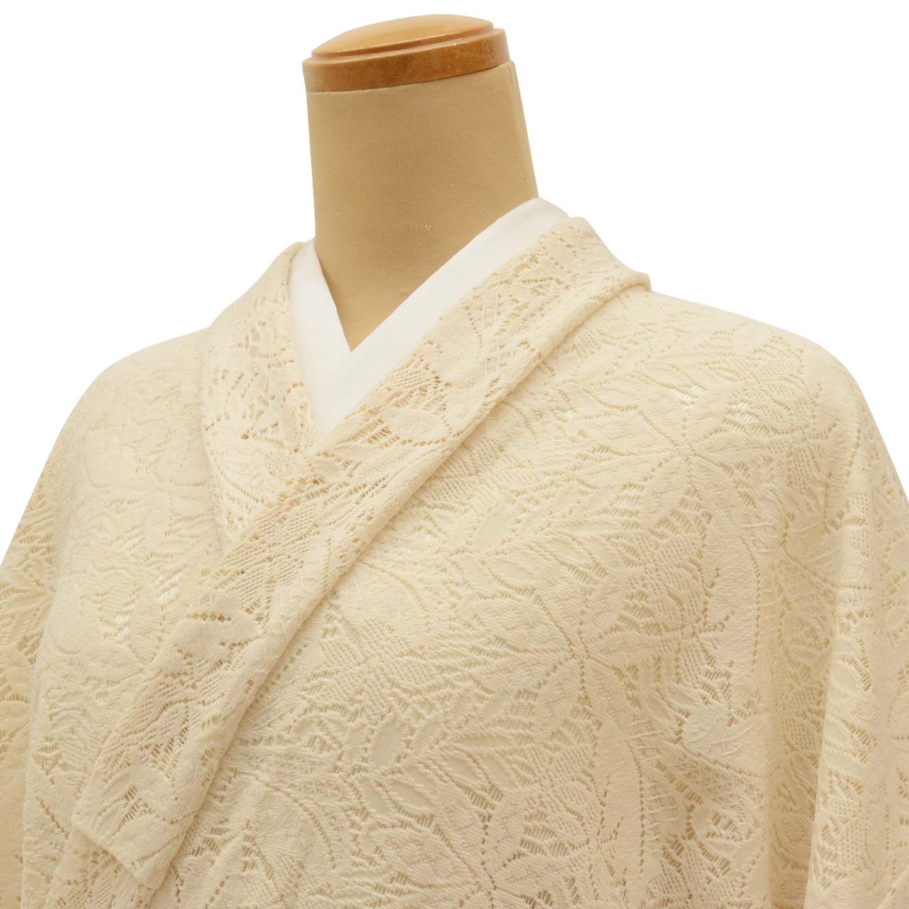 [Used] Recycled Komon (small patterned kimono), unlined, synthetic fiber, length 158.0cm (62.2in), size M, sleeve length 70.5cm (27.8in), ready-made, excellent condition, white with floral pattern, lace kimono, washable uu0967b 