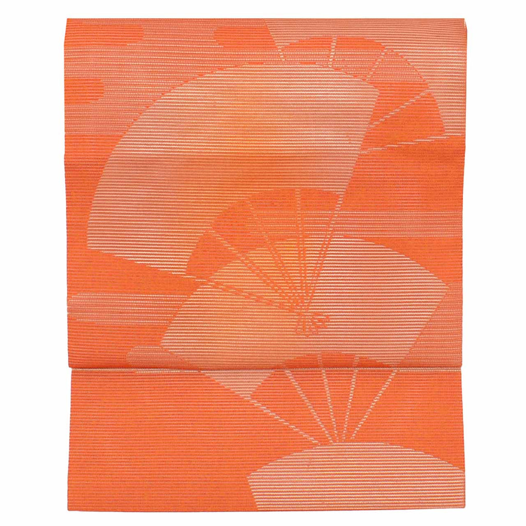 Vintage Japanese Obi | Summer Nagoya Obi | Red-Brown Silk Ro | Fan Pattern | Gold Thread | Sustainable | uu0972b