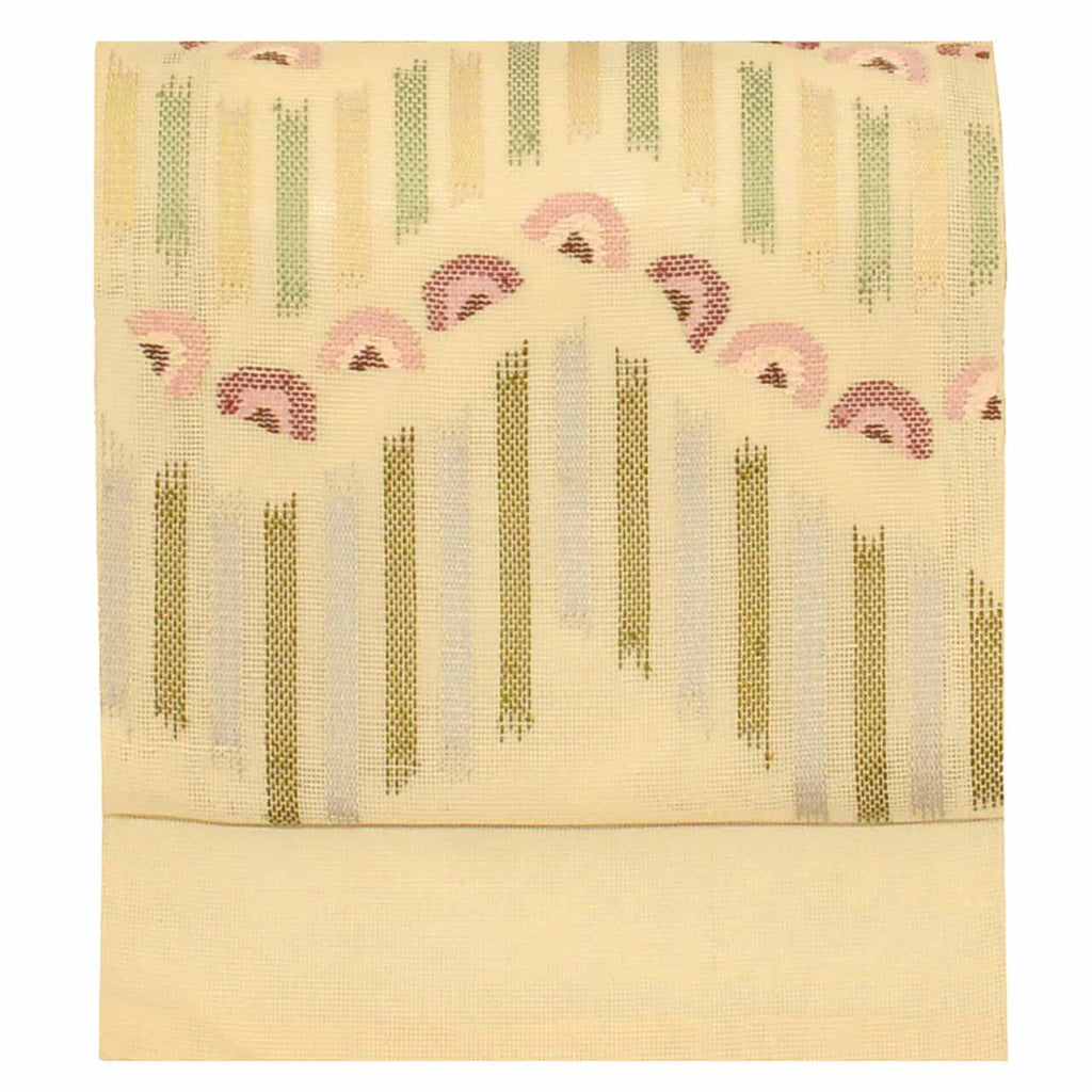 Vintage Japanese Obi | Summer Nagoya Obi | Beige Silk Sha | Seigaiha Wave | Eight-sun | Sustainable | uu0974b