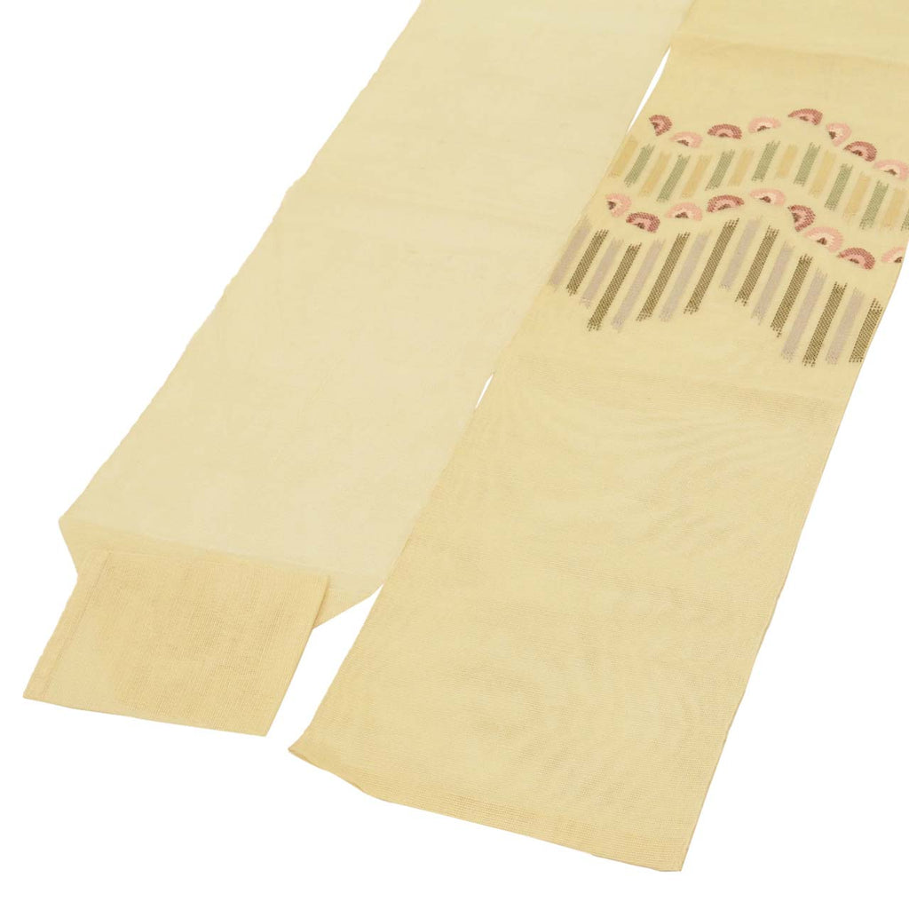 Vintage Japanese Obi | Summer Nagoya Obi | Beige Silk Sha | Seigaiha Wave | Eight-sun | Sustainable | uu0974b