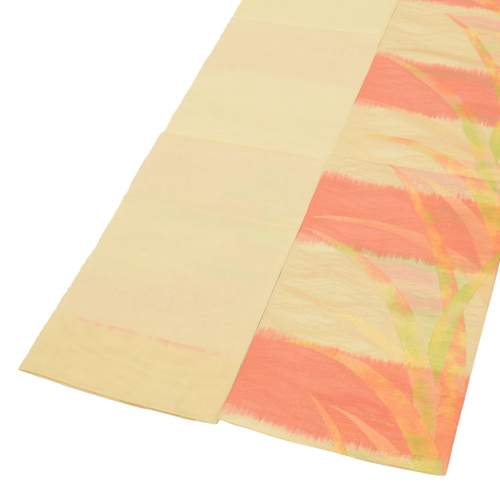 Vintage Japanese Obi | Summer Fukuro Obi | Cream Silk Sha | Botanical | Gold Thread | Excellent | Sustainable | uu0977b