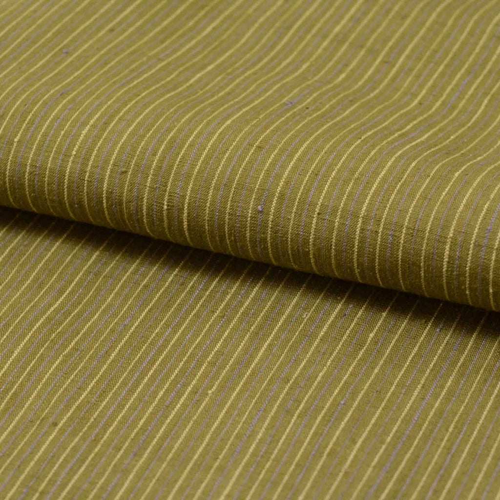 Vintage Japanese Kimono | Yuki Tsumugi | Green Silk | Stripe Pattern | Certified | UNESCO Heritage | Tall Size LL | Sustainable | uu1000b