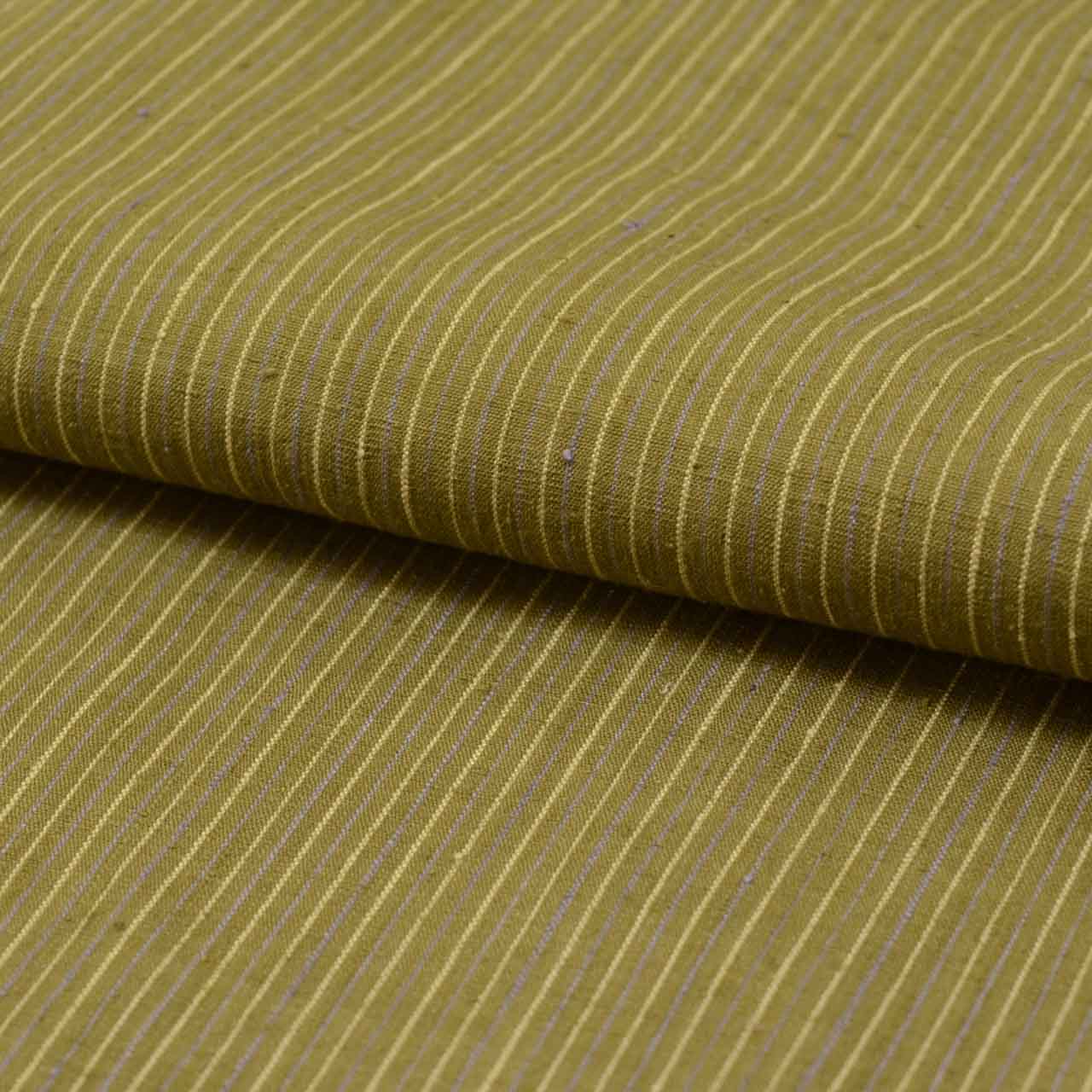 Vintage Japanese Kimono | Yuki Tsumugi | Green Silk | Stripe Pattern | Certified | UNESCO Heritage | Tall Size LL | Sustainable | uu1000b
