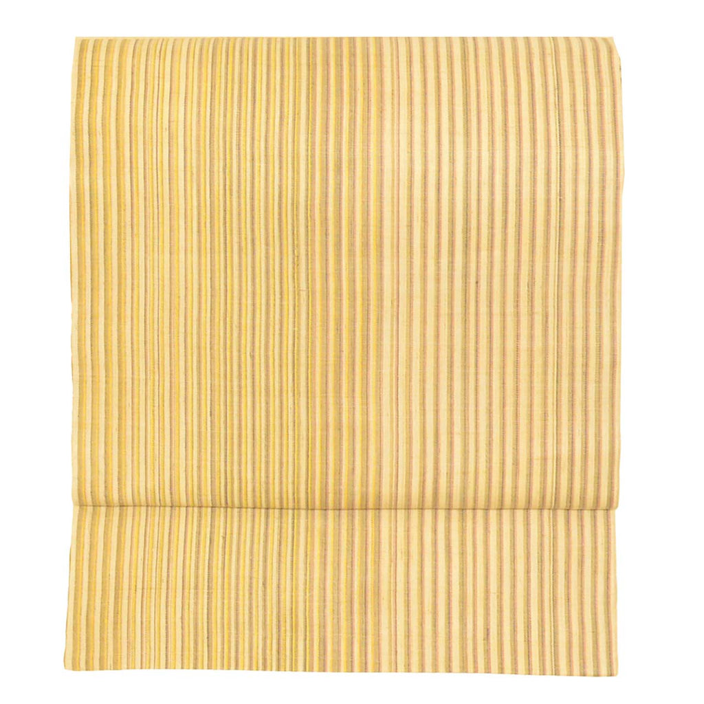 Vintage Japanese Obi | Nagoya Obi | Miyako Jofu Linen | Beige | Stripe | Hand-woven | Nine-sun | Full-length | Sustainable | uu1004b
