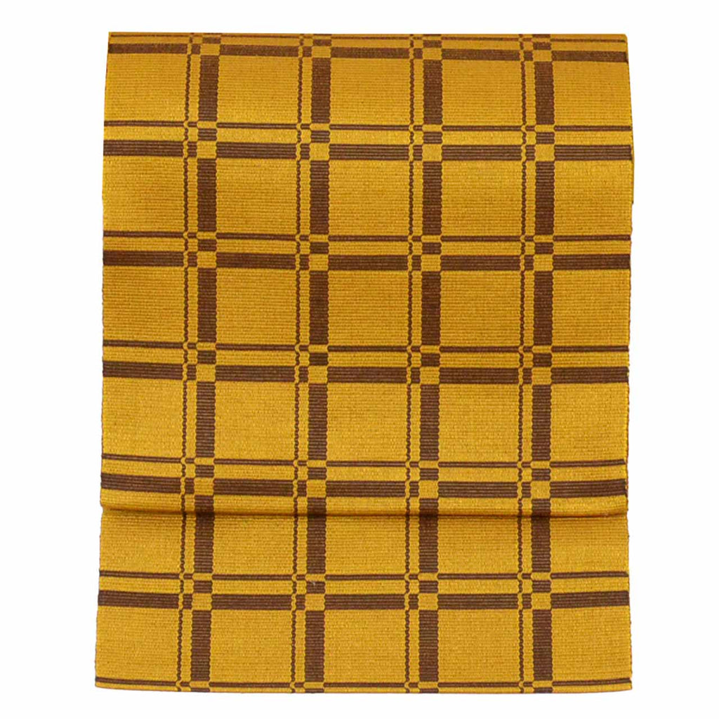 Vintage Japanese Obi | Nagoya Obi | Honba Kihachijo | Brown Silk | Lattice | Hand-woven | Eight-sun | Certified | Sustainable | uu1005b