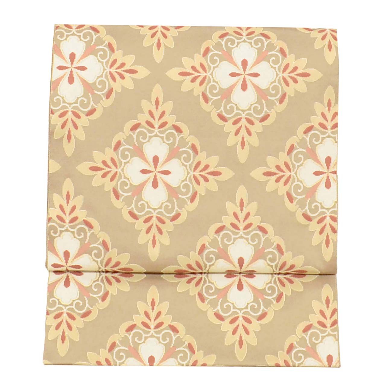 Vintage Japanese Obi | Fukuro Obi | Beige Silk | Diamond Floral | Kitamura Takeshi Living National Treasure | Sustainable | uu1006b