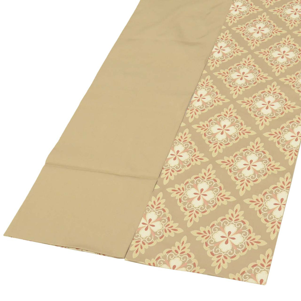Vintage Japanese Obi | Fukuro Obi | Beige Silk | Diamond Floral | Kitamura Takeshi Living National Treasure | Sustainable | uu1006b
