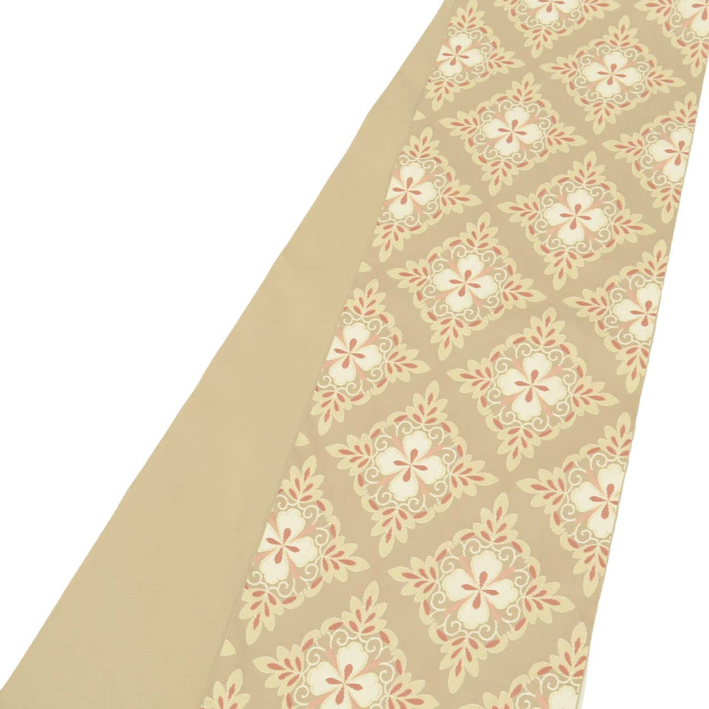 Vintage Japanese Obi | Fukuro Obi | Beige Silk | Diamond Floral | Kitamura Takeshi Living National Treasure | Sustainable | uu1006b