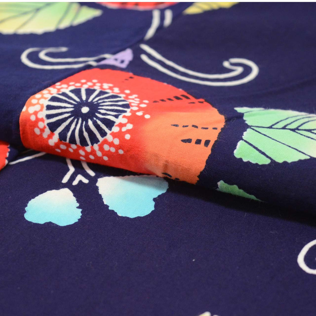 Vintage Japanese Yukata | Girl's Yukata | Navy Cotton | Floral Pattern | Koma-ji Chuzome | Kids Size 130 | Sustainable | uu1018b