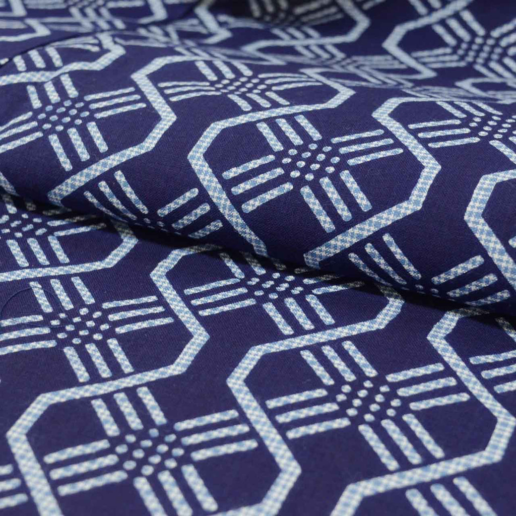 Vintage Japanese Yukata | Men's Yukata | Navy Cotton | Geometric Wari-tsuke Pattern | Koma-ji Chuzome | Unused | Sustainable | uu1020b