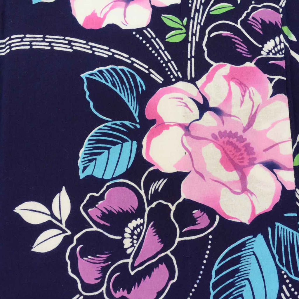 Vintage Japanese Yukata | Women's Yukata | Navy Cotton | Floral Pattern | Koma-ji Chuzome | Size M | Sustainable | uu1021b