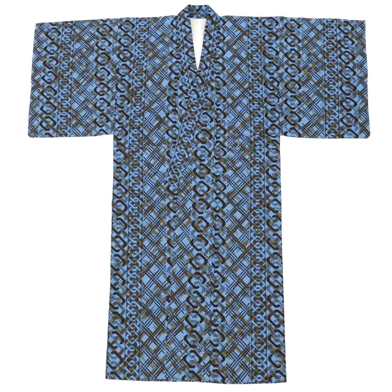 Vintage Japanese Yukata | Boy's Yukata | Blue Cotton | Chain Pattern | Koma-ji Chuzome | Excellent | Kids Size 130 | Sustainable | uu1023b