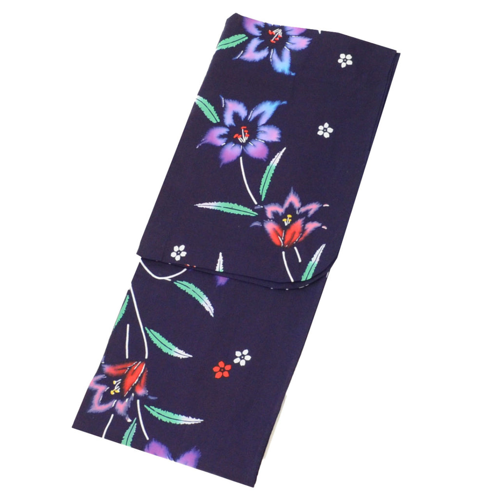 Vintage Japanese Yukata | Women's Yukata | Navy Cotton | Lily Pattern | Koma-ji Chuzome | Excellent | Petite Size S | Sustainable | uu1025b