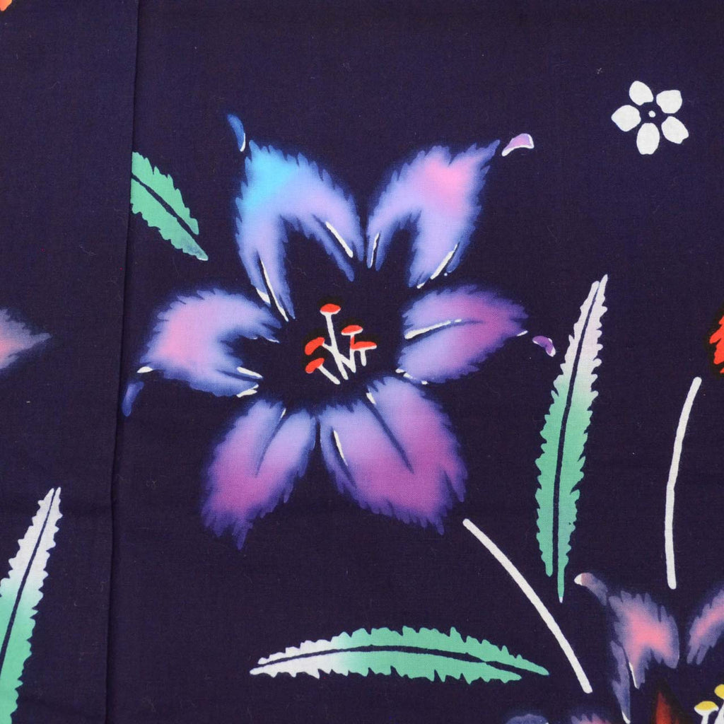 Vintage Japanese Yukata | Women's Yukata | Navy Cotton | Lily Pattern | Koma-ji Chuzome | Excellent | Petite Size S | Sustainable | uu1025b
