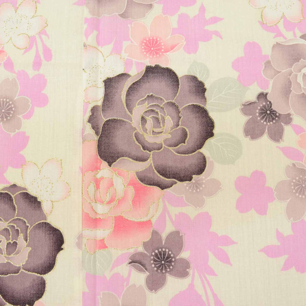 Vintage Japanese Yukata | Women's Yukata | White Cotton | Floral Pattern | Excellent | Size L | Sustainable | uu1028b