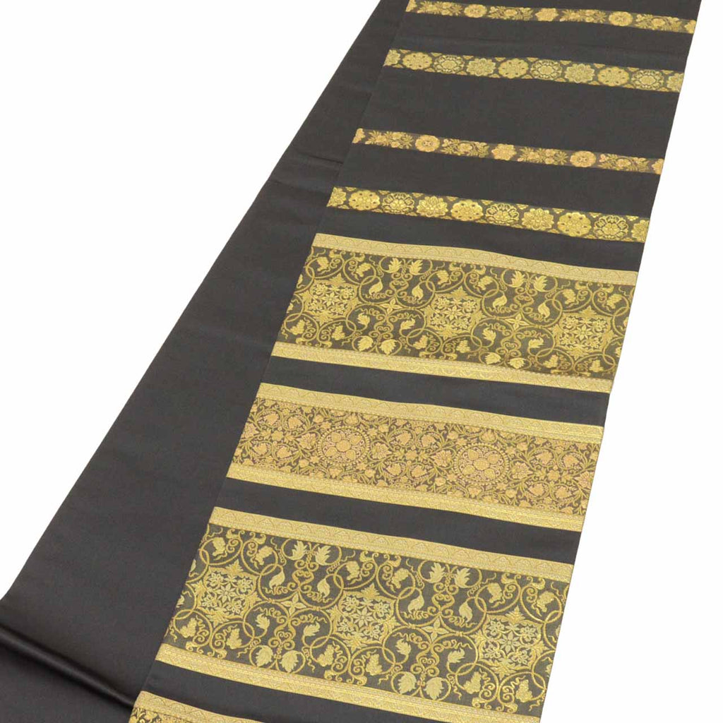 Vintage Japanese Obi | Fukuro Obi | Gray Silk | Floral | Hikihaku | Roku-tsu | Sustainable | uu1055b