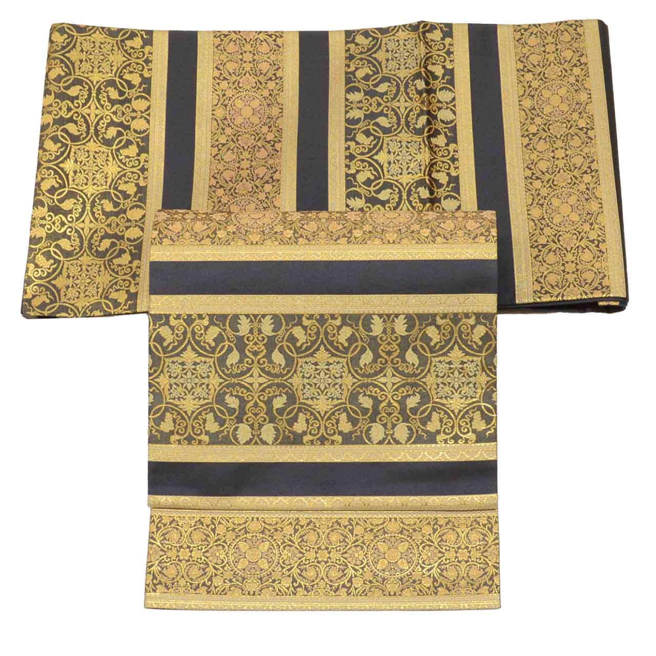 Vintage Japanese Obi | Fukuro Obi | Gray Silk | Floral | Hikihaku | Roku-tsu | Sustainable | uu1055b