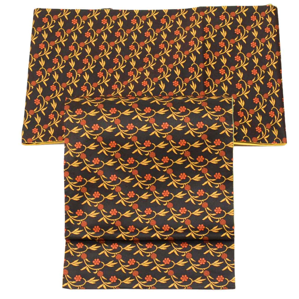 Vintage Japanese Obi | Sha-re Fukuro Obi | Black Silk | Floral Arabesque | Full-length | Excellent | Sustainable | uu1056b