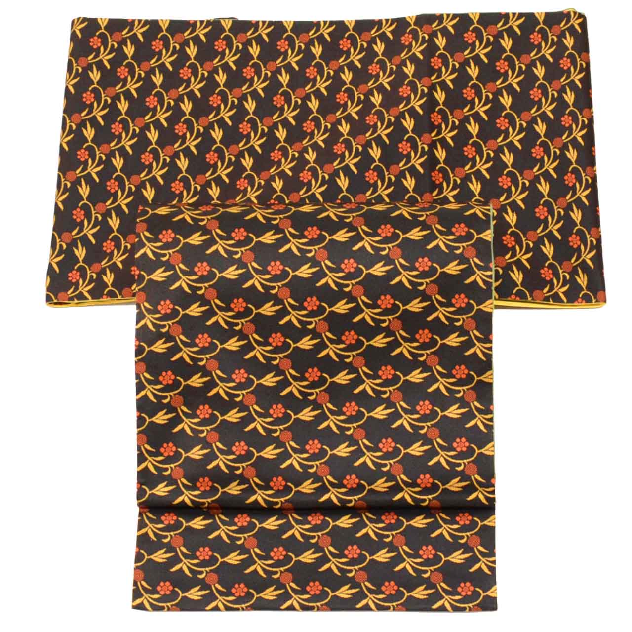 Vintage Japanese Obi | Sha-re Fukuro Obi | Black Silk | Floral Arabesque | Full-length | Excellent | Sustainable | uu1056b