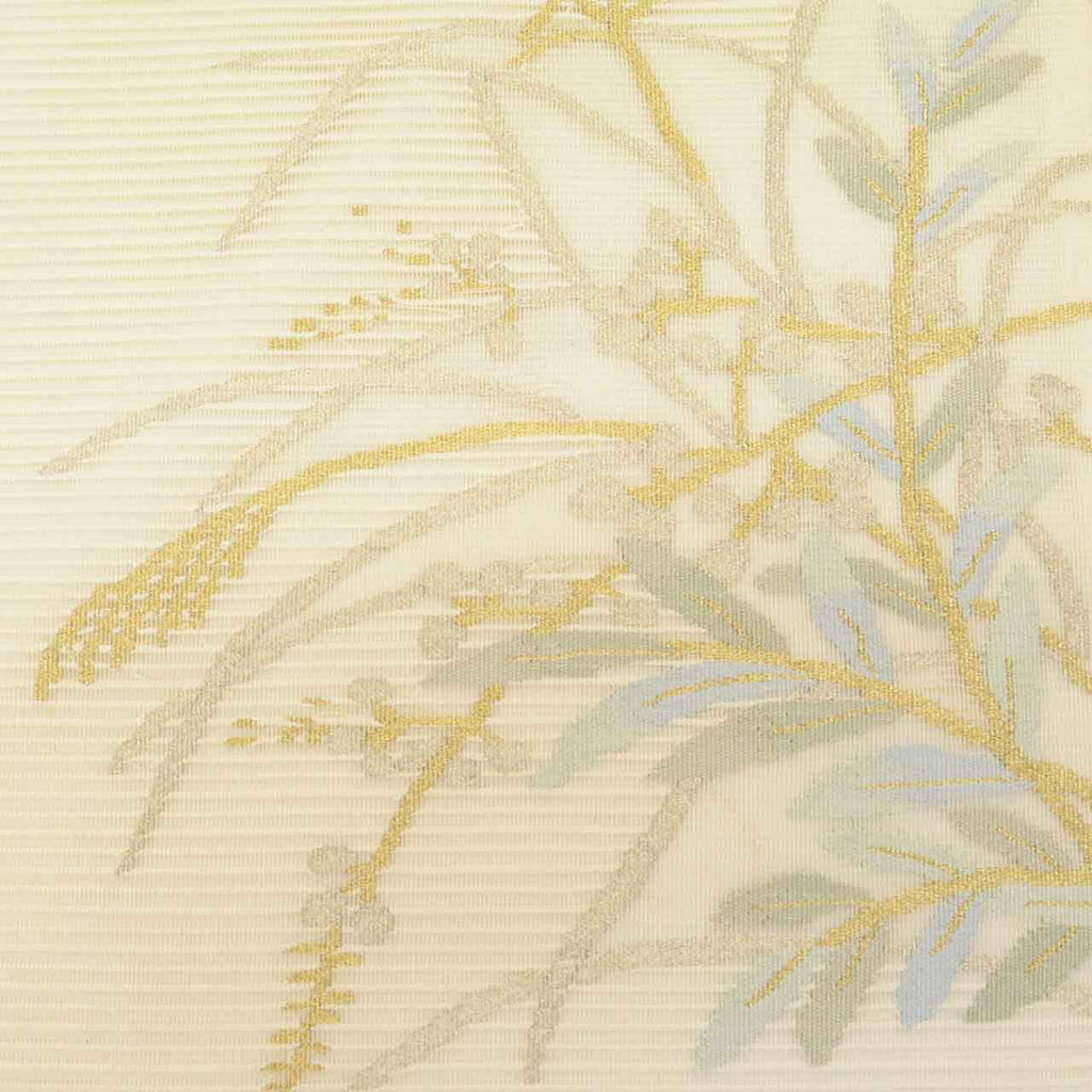 Vintage Japanese Obi | Fukuro Obi | White Silk Ro-tsuzure | Pampas Grass | Gold Silver Thread | Sustainable | uu1059b