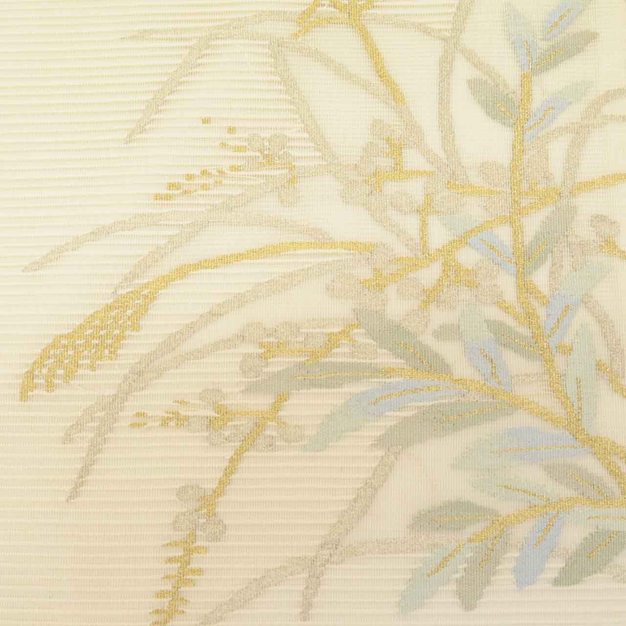 Vintage Japanese Obi | Fukuro Obi | White Silk Ro-tsuzure | Pampas Grass | Gold Silver Thread | Sustainable | uu1059b