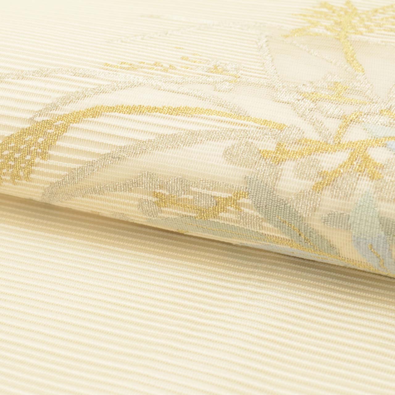 Vintage Japanese Obi | Fukuro Obi | White Silk Ro-tsuzure | Pampas Grass | Gold Silver Thread | Sustainable | uu1059b