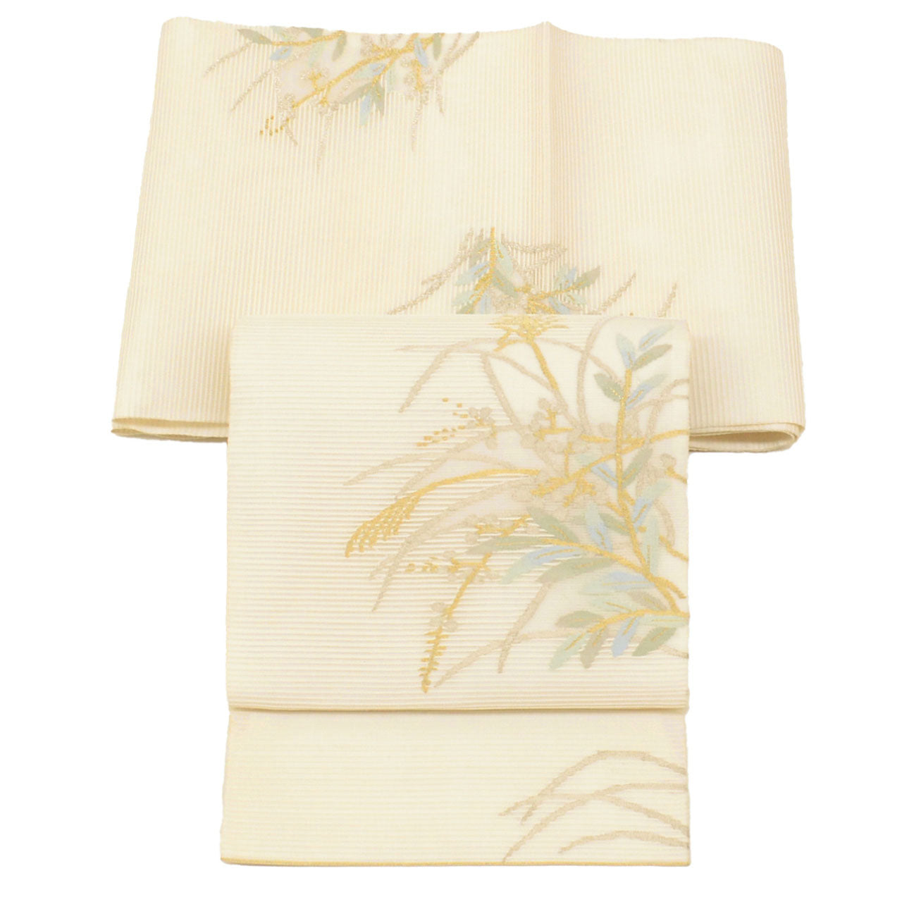 Vintage Japanese Obi | Fukuro Obi | White Silk Ro-tsuzure | Pampas Grass | Gold Silver Thread | Sustainable | uu1059b