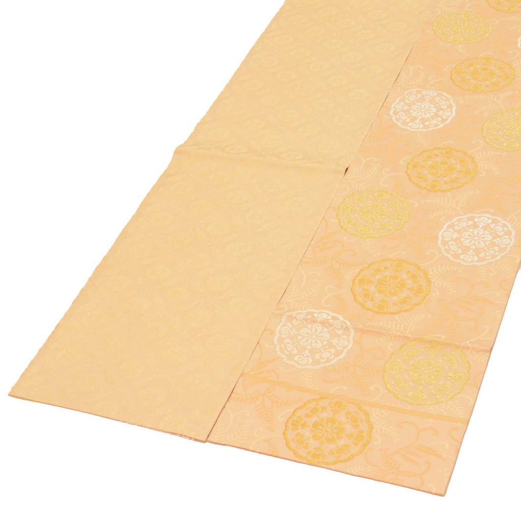 Vintage Japanese Obi | Fukuro Obi | Orange Silk | Circle Floral | Kara-ori Gold Silver Thread | Furisode | Excellent | Sustainable | uu1079b