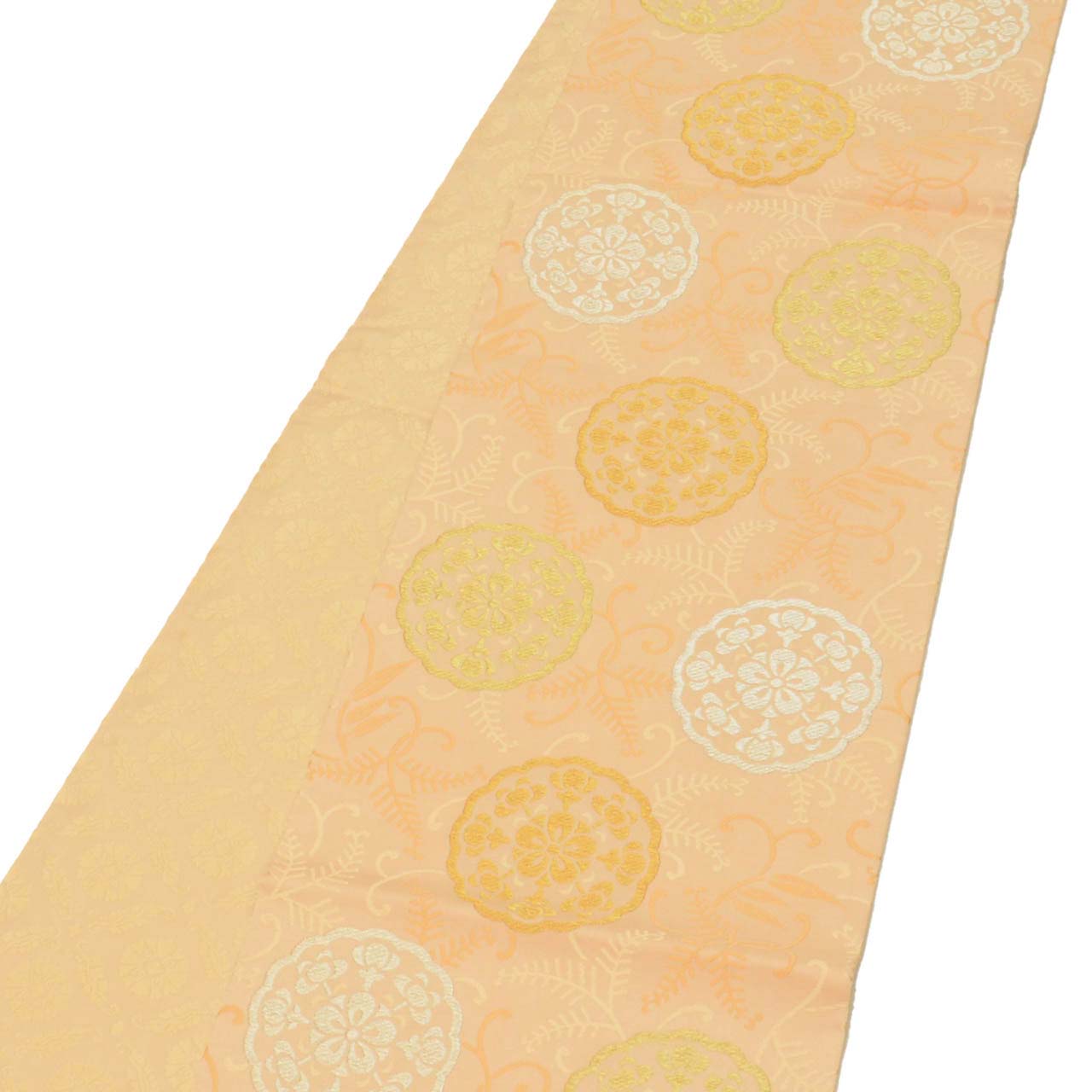 Vintage Japanese Obi | Fukuro Obi | Orange Silk | Circle Floral | Kara-ori Gold Silver Thread | Furisode | Excellent | Sustainable | uu1079b