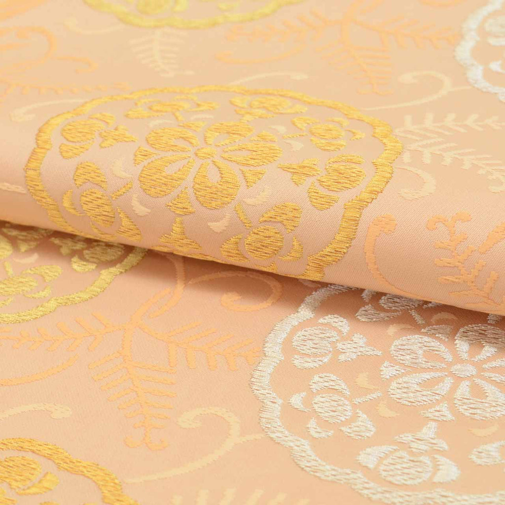 Vintage Japanese Obi | Fukuro Obi | Orange Silk | Circle Floral | Kara-ori Gold Silver Thread | Furisode | Excellent | Sustainable | uu1079b