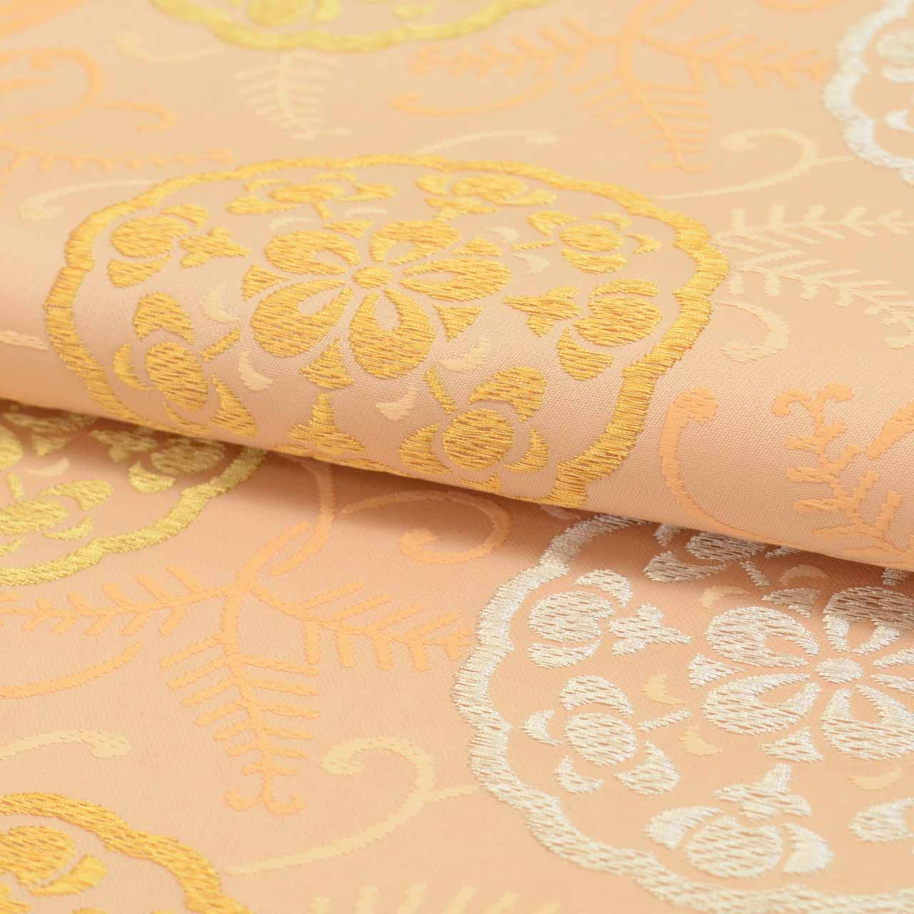 Vintage Japanese Obi | Fukuro Obi | Orange Silk | Circle Floral | Kara-ori Gold Silver Thread | Furisode | Excellent | Sustainable | uu1079b