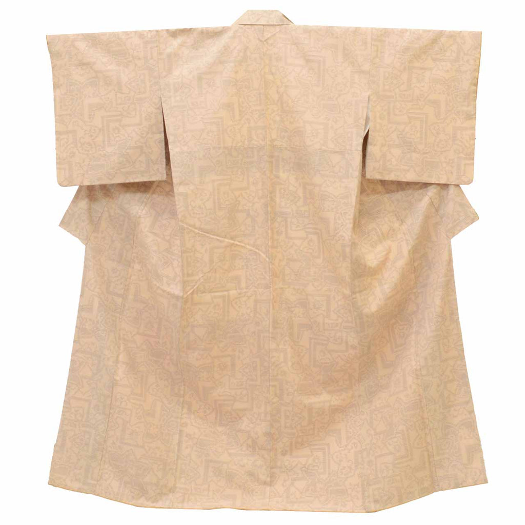 Vintage Japanese Kimono | Yuki Tsumugi | Beige Silk | Kasuri Pattern | Certified | UNESCO Heritage | Size M | Sustainable | uu1086b