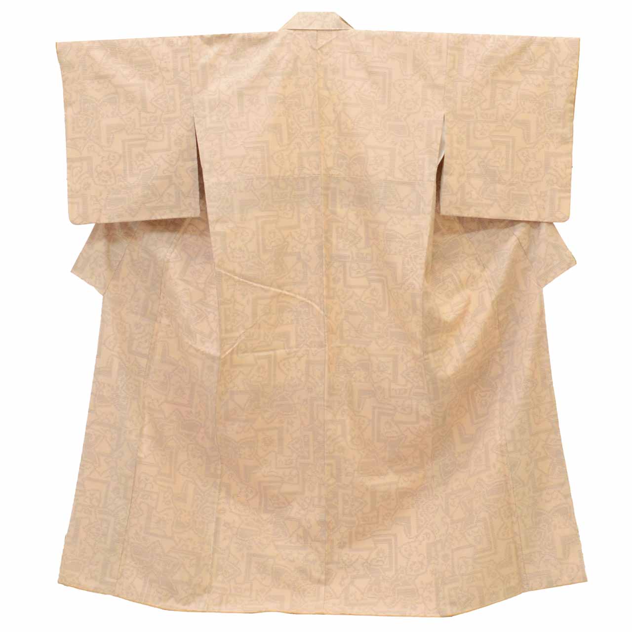 Vintage Japanese Kimono | Yuki Tsumugi | Beige Silk | Kasuri Pattern | Certified | UNESCO Heritage | Size M | Sustainable | uu1086b