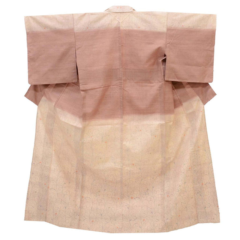 Vintage Japanese Kimono | Tsumugi | Pink Silk | Floral Arabesque Houmongi Pattern | Unlined | Size M | Sustainable | uu1090b