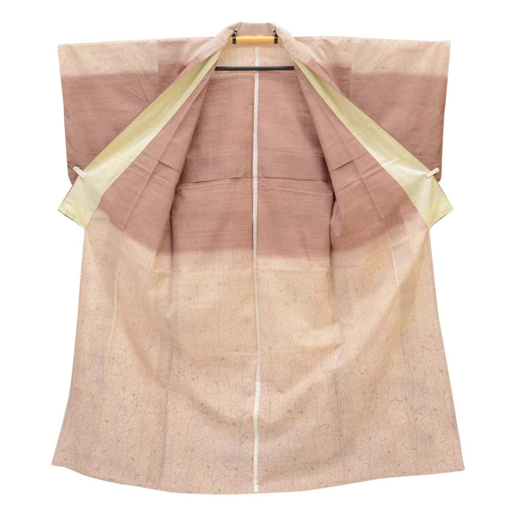 Vintage Japanese Kimono | Tsumugi | Pink Silk | Floral Arabesque Houmongi Pattern | Unlined | Size M | Sustainable | uu1090b