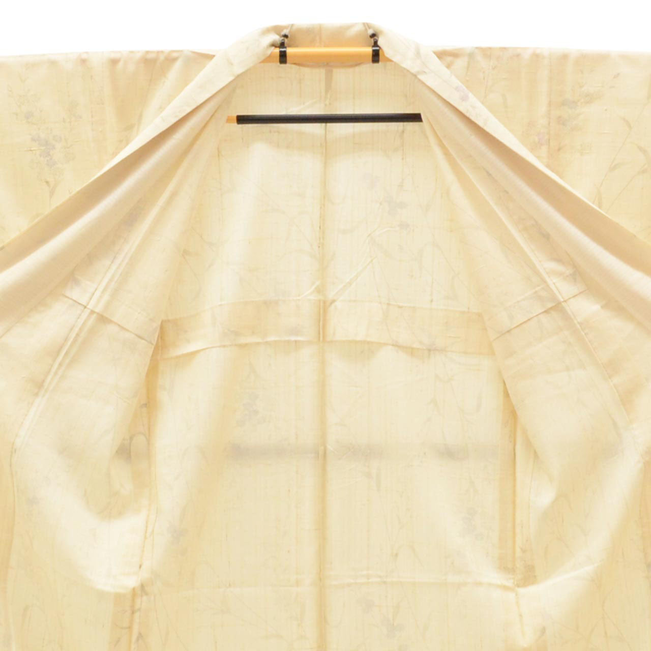 Vintage Japanese Kimono | Summer Mawata Tsumugi | Beige Silk | Botanical Floral | Petite Size S | Sustainable | uu1097b