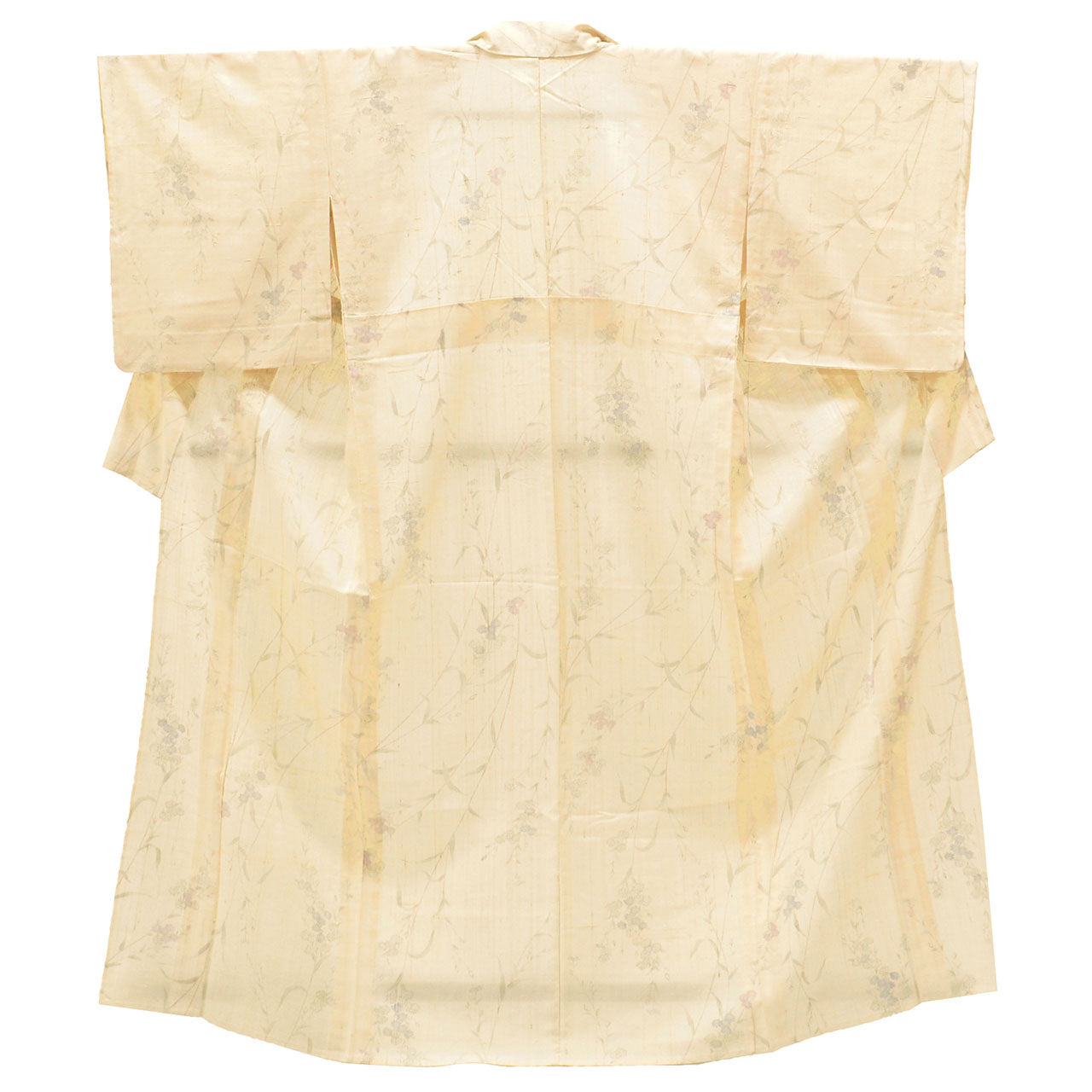 Vintage Japanese Kimono | Summer Mawata Tsumugi | Beige Silk | Botanical Floral | Petite Size S | Sustainable | uu1097b