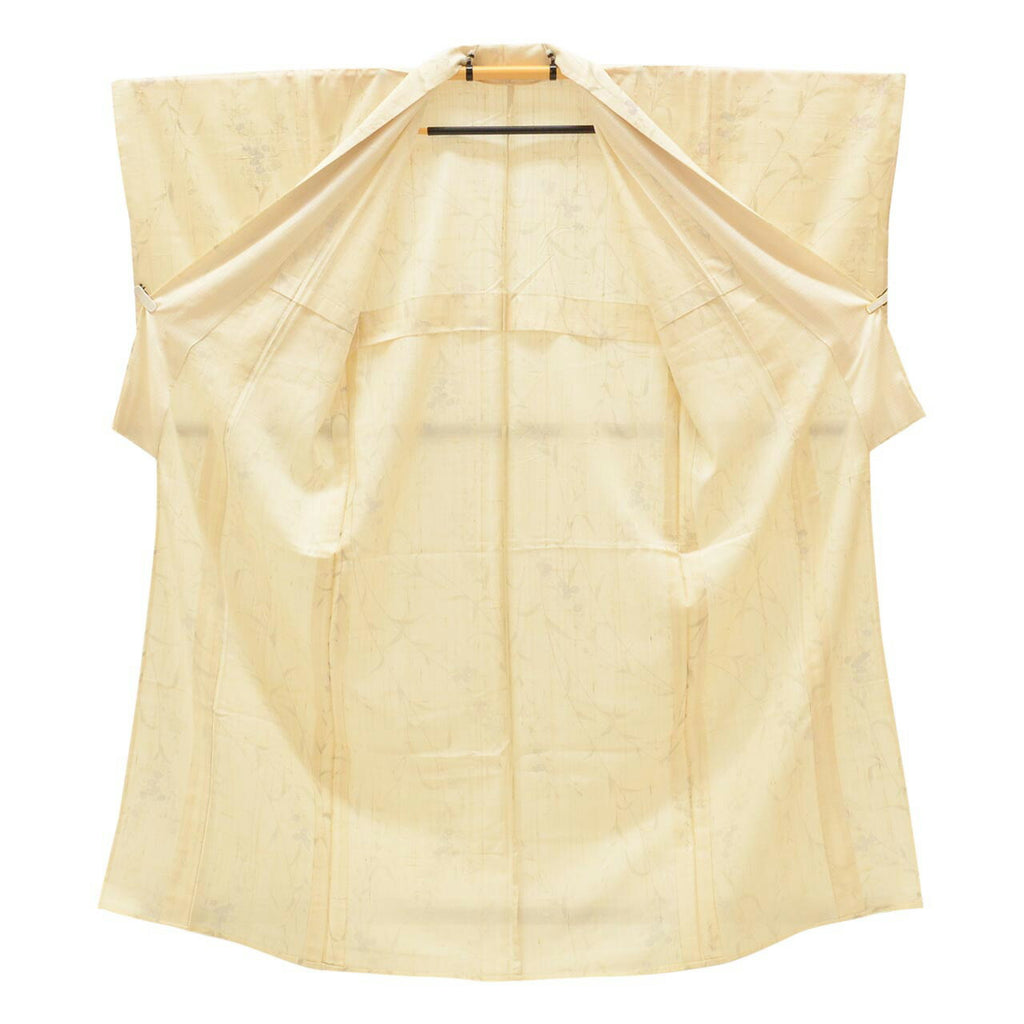 Vintage Japanese Kimono | Summer Mawata Tsumugi | Beige Silk | Botanical Floral | Petite Size S | Sustainable | uu1097b